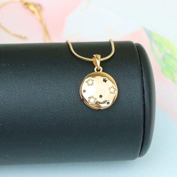 "Celestial Starry Moon Rose Gold Pendant Round Charm, XPPT1598 - Picture 13 of 13